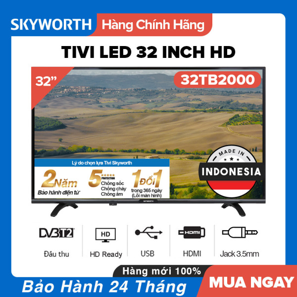 Bảng giá Tivi Led Skyworth 32 inch HD - Model 32TB2000 DVB-T2, Dolby Digital, Brilliantly Clear Enhancer, Ⅰ Vivi Color, Tivi Giá Rẻ Chất Lượng - Hàng Chính Hãng