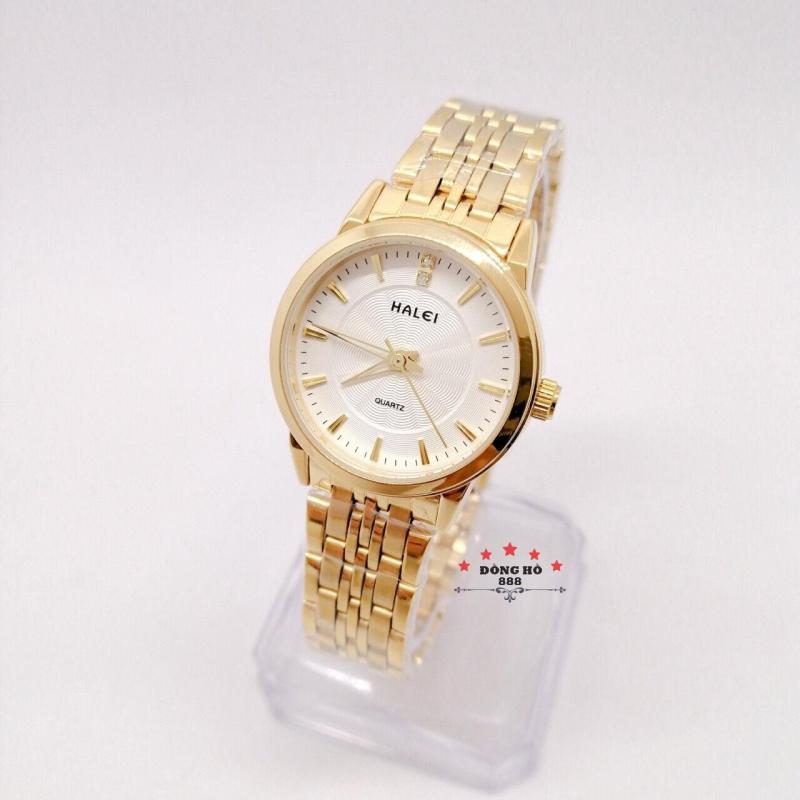 Đồng hồ nữ HALEI dây kim loại thời thượng ( HL552 dây vàng mặt trắng ) - TẶNG 1 vòng tỳ hưu phong thuỷ