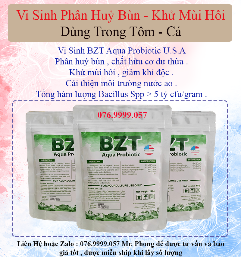 Vi sinh phân hủy bùn , khử mùi hôi dùng cho tôm cá