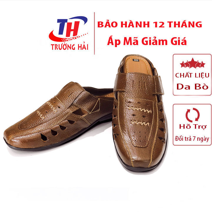 Giày Nam Sabo đục lỗ thoáng khí màu nâu da bò cao cấp Trường Hải đế bằng may đế chắc chắn TH326
