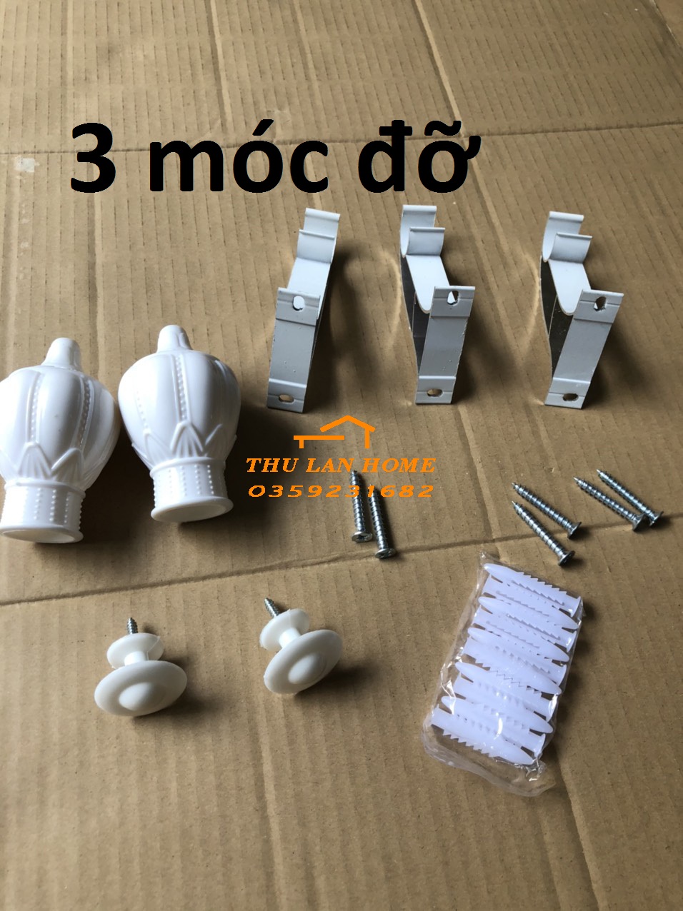 Combo PHỤ KIỆN LẮP ĐẶT RÈM CỬA ( trụ móc đỡ, đầu bịt thanh, núm treo dây cột)