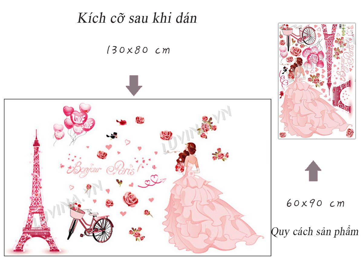 [HCM]DECAL DÁN TƯỜNG CÔ DÂU HỒNG
