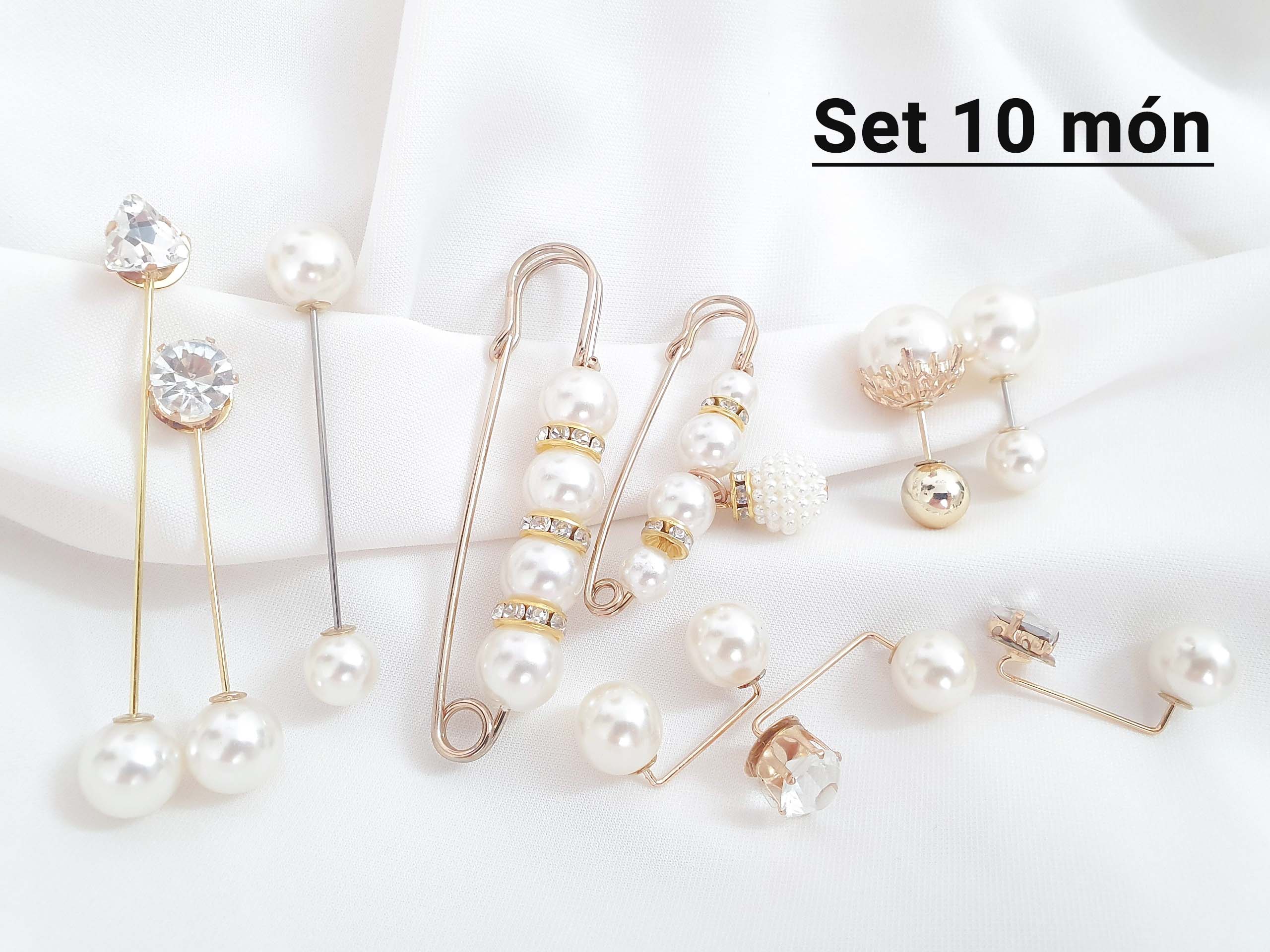 Set 10 Ghim Trâm Cài Áo Ngọc Trai 2 Đầu KUNBE Kiểu Dáng Mới Phong Cách Sang Trọng Thời Trang