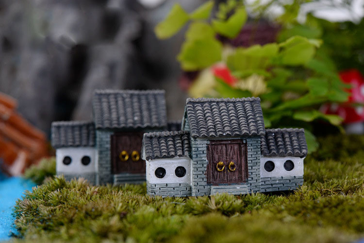 Mô hình Nhà ngói 3 gian,cổng làng tiểu cảnh terrarium