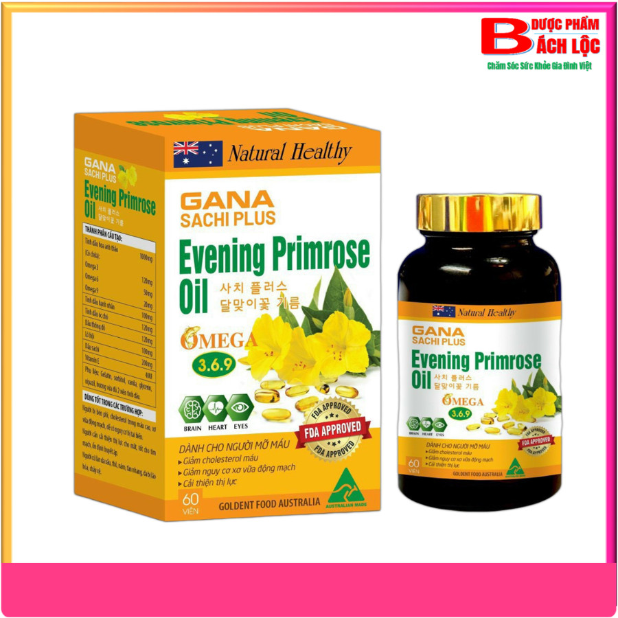 Viên uống giảm mỡ máu Evening Primrose Oil hỗ trợ giảm Cholesterol máu, giảm nguy cơ xơ vữa động mạch, cải thiện thị lực, phòng ngừa tai biến, đột quỵ-Hộp 60 viên- Dược Phẩm Bách Lộc