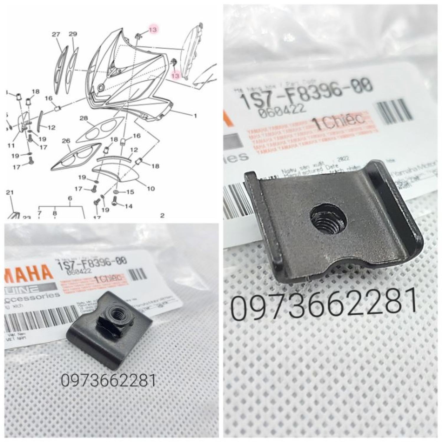 Ốc, kẹp bắt nhựa mặt nạ, body kit exciter 2006-2010 zin yamaha