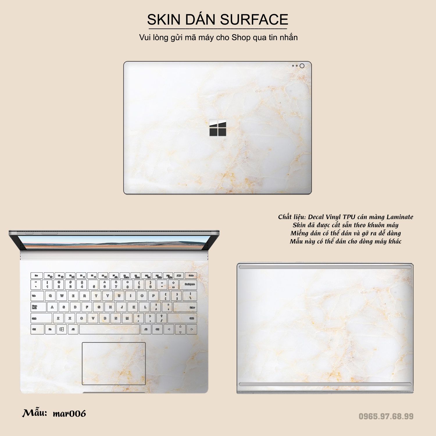 Decal Skin dán Surface Pro / Laptop / Go / Book mẫu vân Marble