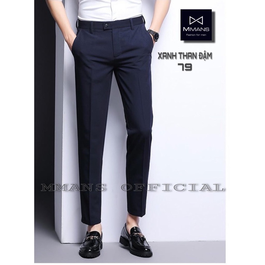 Quần tây nam, Quần âu nam MMANS màu đen chất vải 79 cao cấp ống côn co giãn nhẹ dáng ôm body