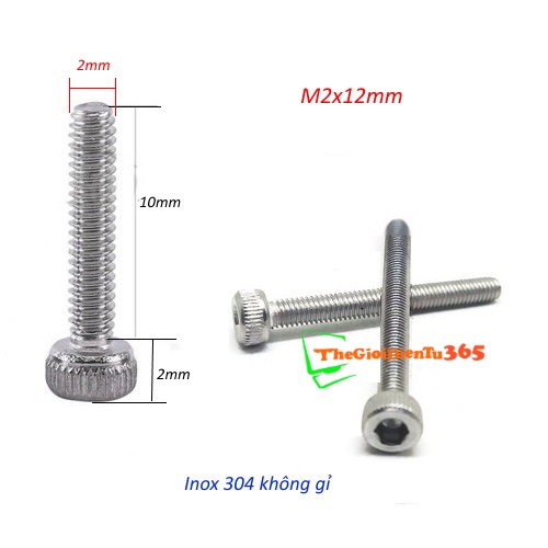 Bộ 10 Ốc Bu Lông Lục Giác Chìm M2 12mm Đầu Trụ Inox