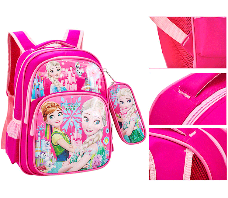 [SIZE CAO 41CM] Balo kèm túi đựng bút cho bé gái đi học dành cho bé lớp 2 đến lớp 7, cặp sách học sinh chống thấm nước cho trẻ cấp 1, 2 tiểu học hình công chúa Sofia, Elsa
