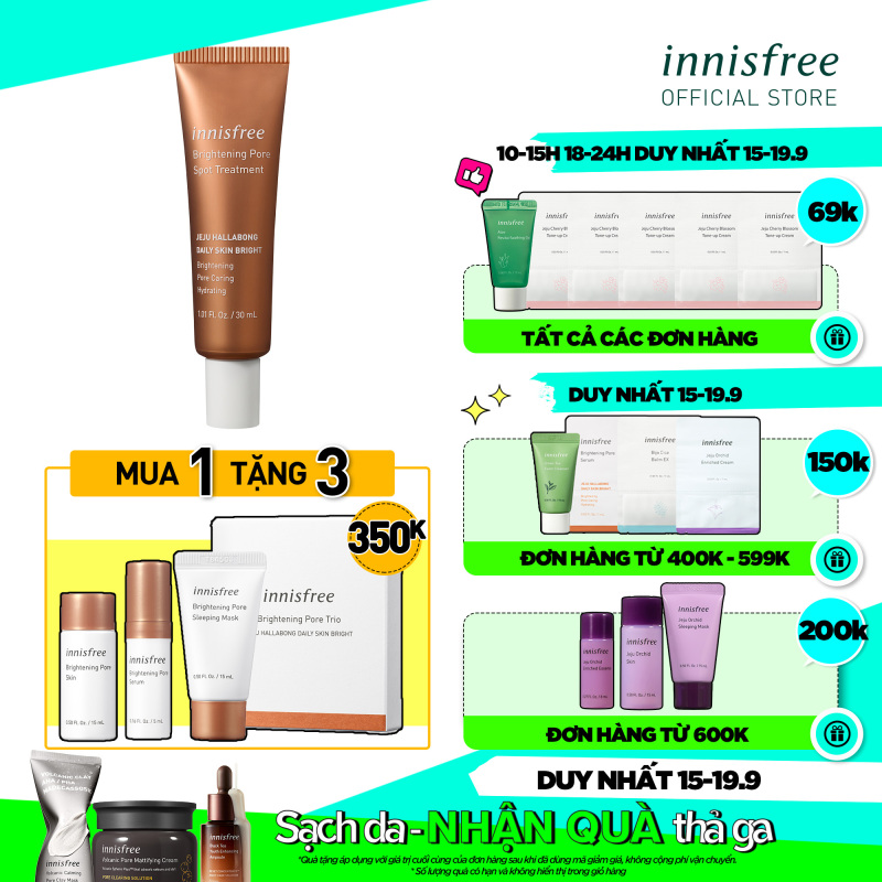 Tinh chất dưỡng sáng da 3 trong 1 innisfree Brightening Pore Spot Treatment 30ml nhập khẩu