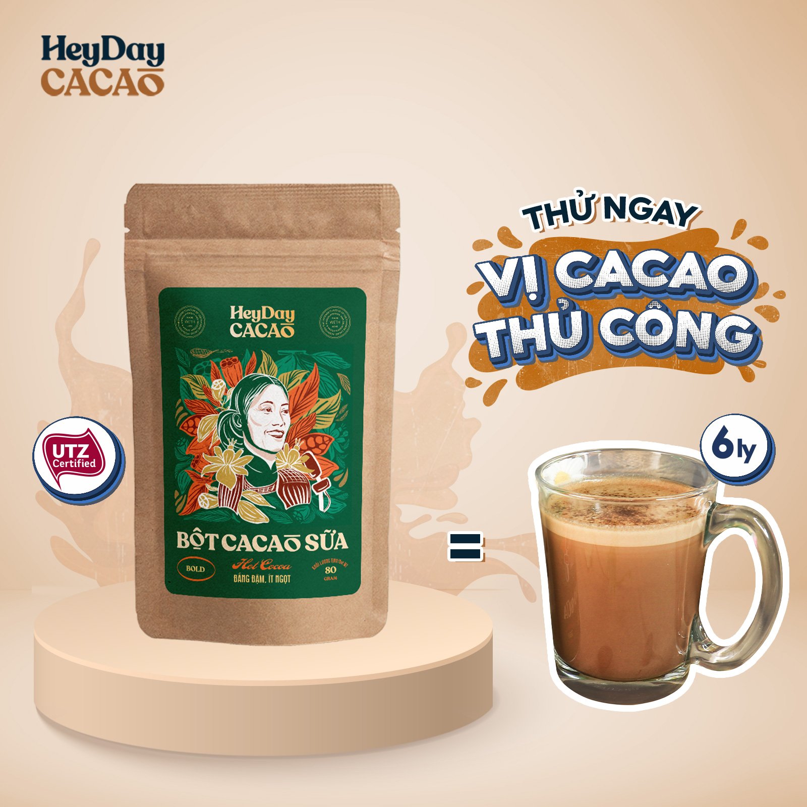 Bột cacao sữa Bold - Đắng đậm, Ít ngọt Túi 80g - BSP Thật - Heyday Cacao