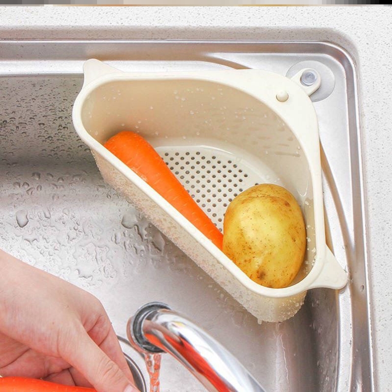 [MẪU MỚI] Rổ nhựa tam giác cài bồn rửa nhỏ gọn. đựng giẻ rửa bát. đựng rác. có hút chân không. lỗ thoát nước nhanh chóng
