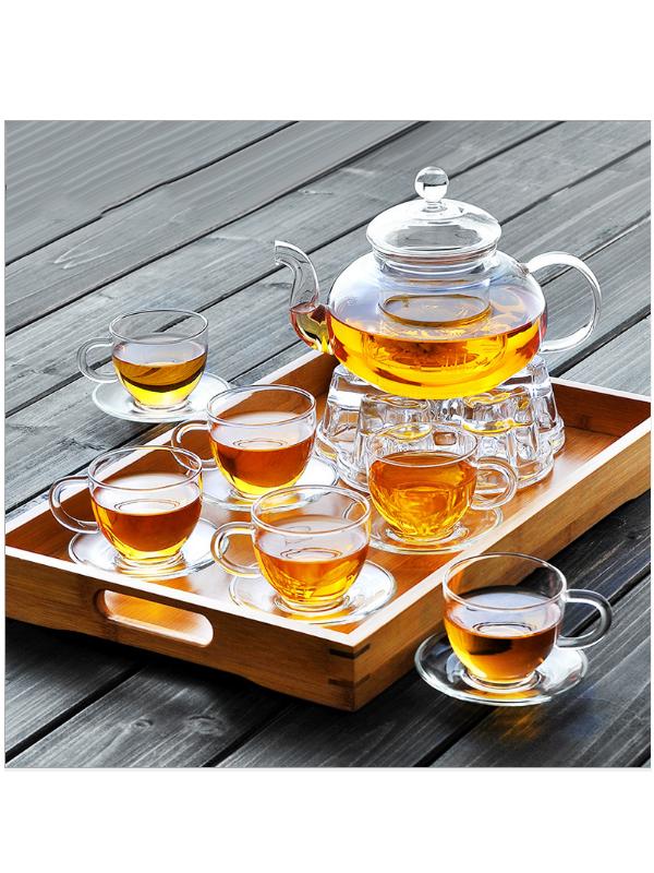 Bộ ấm chén phà trà thủy tinh Zenhome kèm khay SKT06