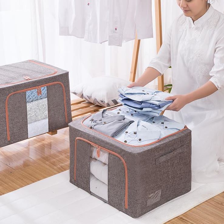 Hộp Vải Khung Thép Đựng Đồ Đa Năng Cỡ Lớn 60*42*40cm 100lit, Túi Chăn Màn Khung Sắt Xuất Nhật, Túi Đựng Chăn Mền Quần Áo Cao Cấp Chính Hãng Amalife