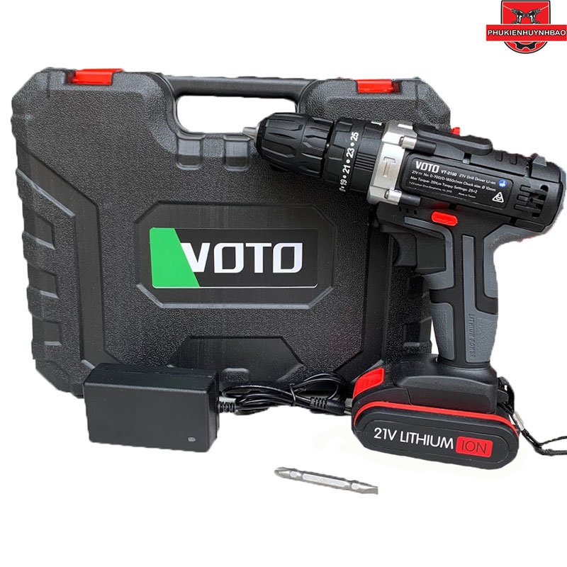 Máy Khoan Pin 21V VOTO 3 Chức Năng,1 Pin,Chân Pin 18mm, Có Búa,Hộp Nhựa,Bảo Hành 1 Năm
