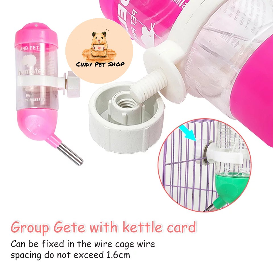 Bình Nước Uống 80Ml Nút Vặn Cố Định Vị Trí Cho Hamster, Bọ, Sóc Bay Úc, Sóc Bông, Sóc Đất...