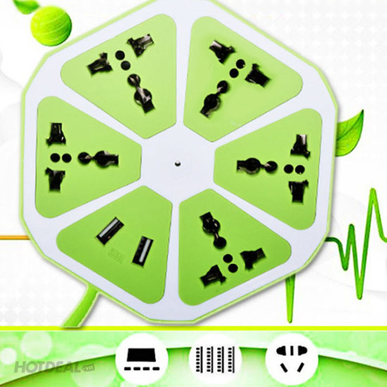 [HCM]Ổ Cắm Điện Đa Năng Trái Cam Với 5 Lỗ Cắm 3 Chấu Và 2 Cổng USB