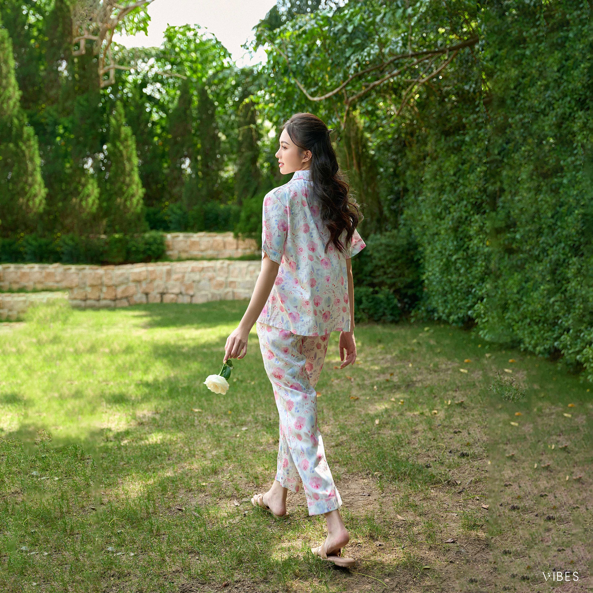 VIBES Pijama dài Lụa gấm Rose Long Py Set