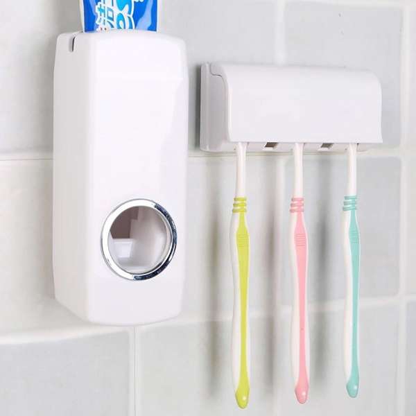 [GIÁ HỦY DIỆT] Bộ dụng cụ lấy kem đánh răng tự động kèm giá treo bàn chải đánh răng gắn tường siêu chắc (Không cần khoan đục) - Lắp đặt đơn giản, sử dụng dễ dàng cho người lớn và trẻ em