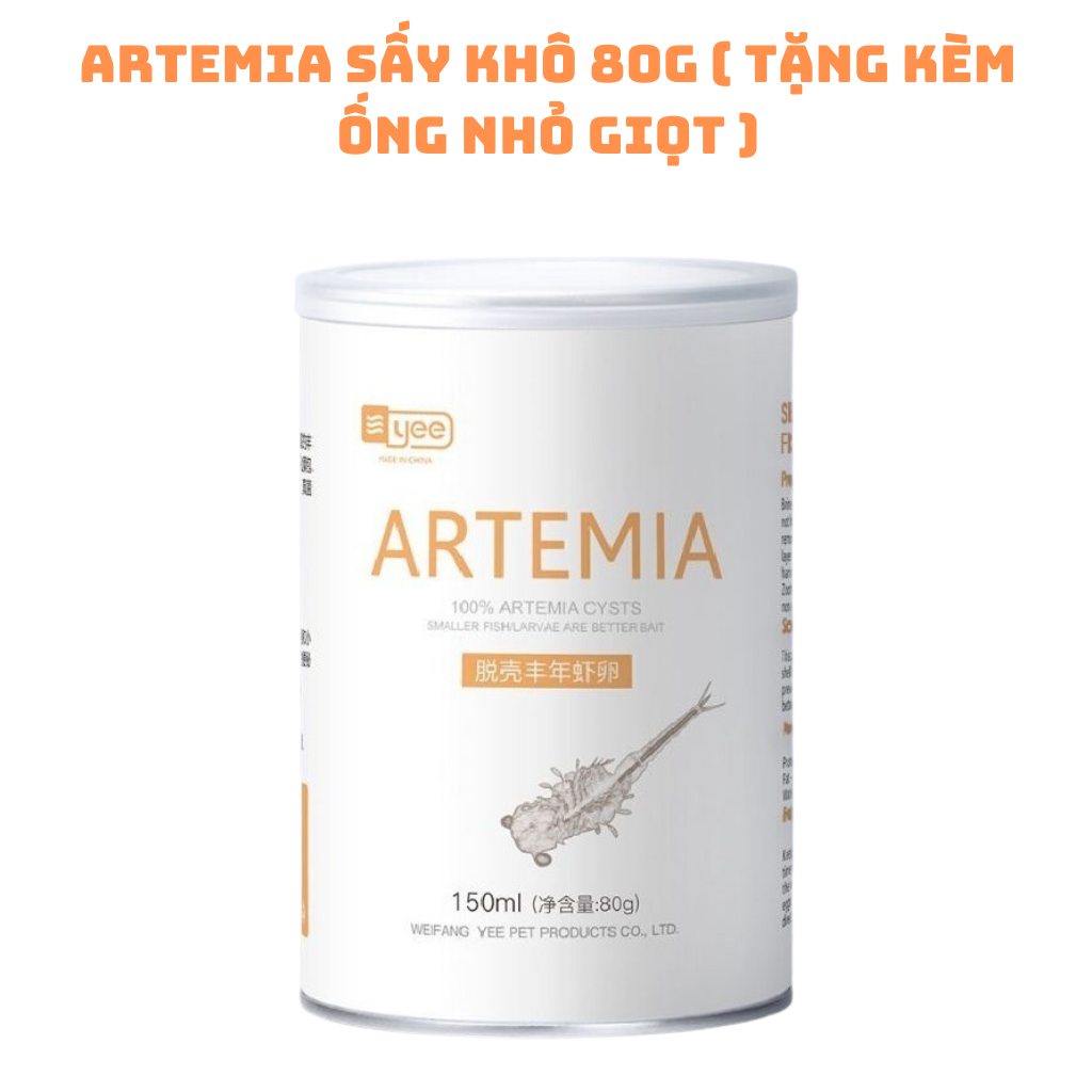 Artemia tách vỏ sấy khô lon 150ml 80g  tặng kèm ống artrmia nhỏ giọt