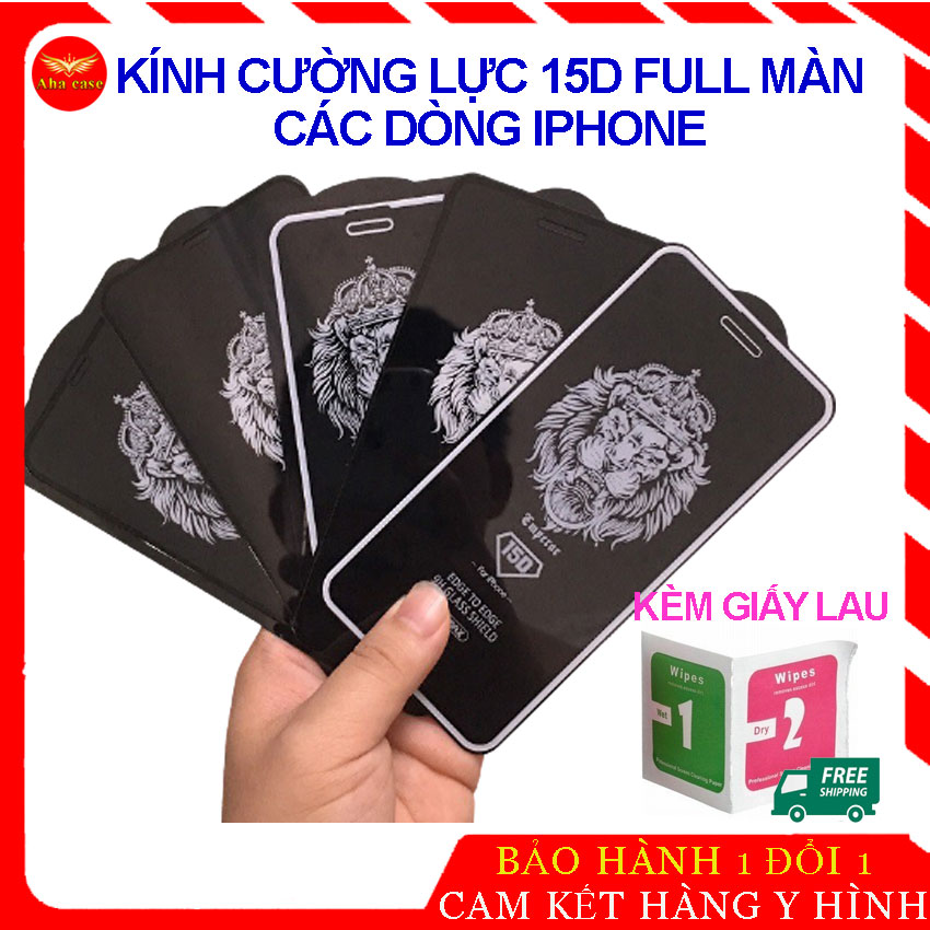 KÍNH CƯỜNG LỰC 15D IPHONE FULL MÀN SIÊU CỨNG, Miếng dán màn hình điện thoại 9H tất cả các dòng máy IP 6, 6plus,7, 7plus, 8, 8plus. X, Xs Max, 11 Pro Max, Ip 12, 12 Pro, 12 Promax chống trầy xước,cảm ứng mượt mà, TẶNG KÈM GIẤY LAU