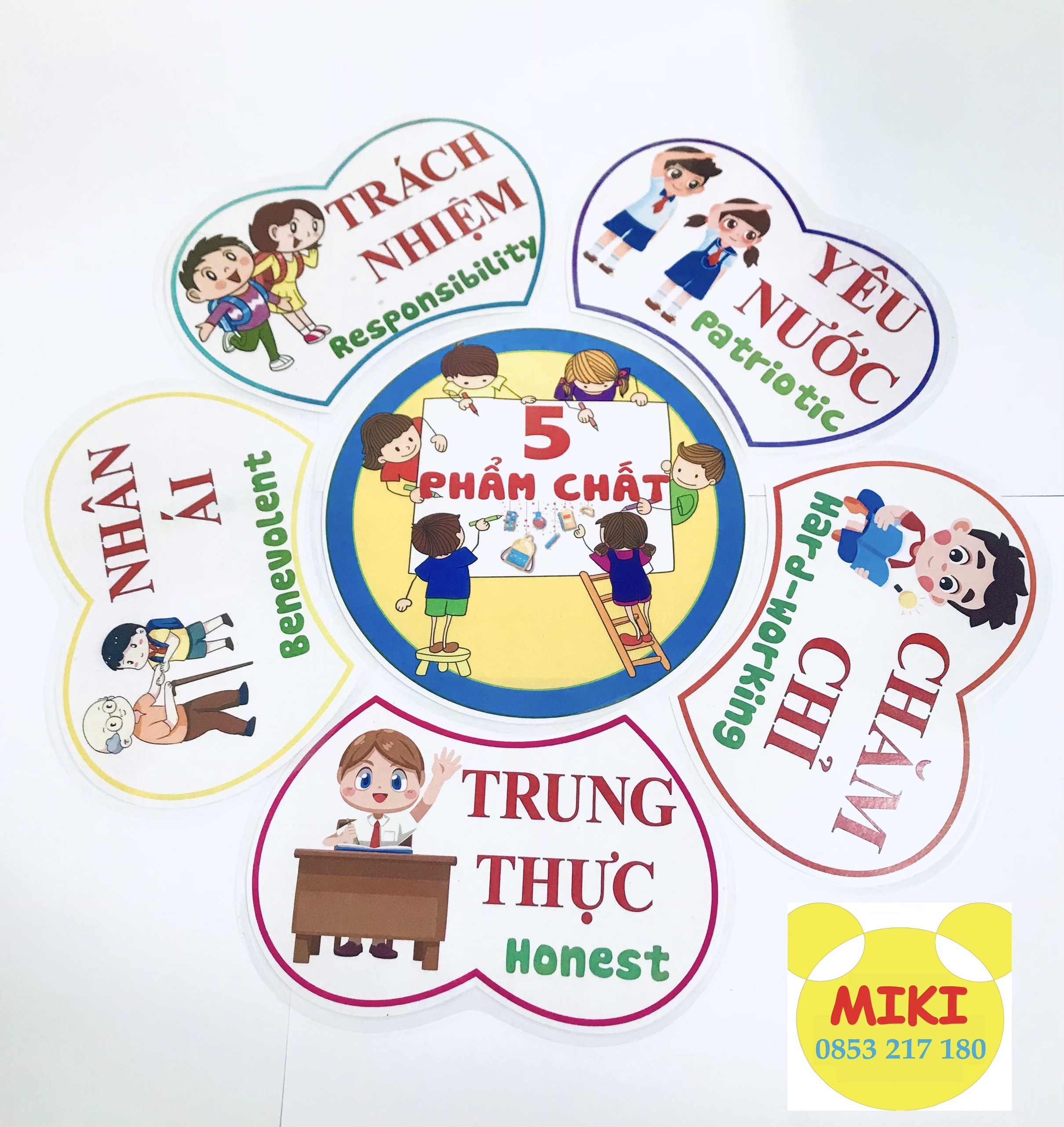 BÔNG HOA 5 PHẨM CHẤT, trang trí lớp (Đồ Dùng Dạy Học Miki)
