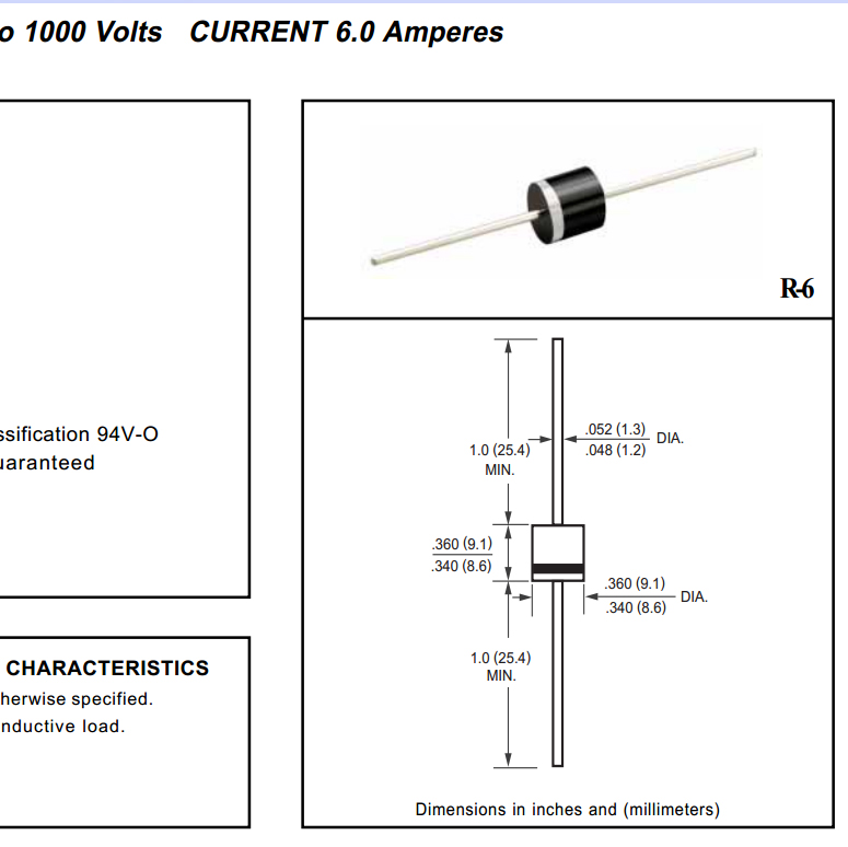 (7 Con) Điốt (diode) chỉnh lưu 6A10 6A 1000V