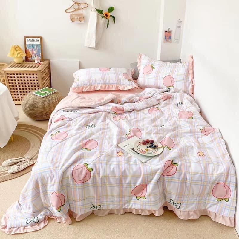 Bộ chăn ga gối cotton đũi quả đào