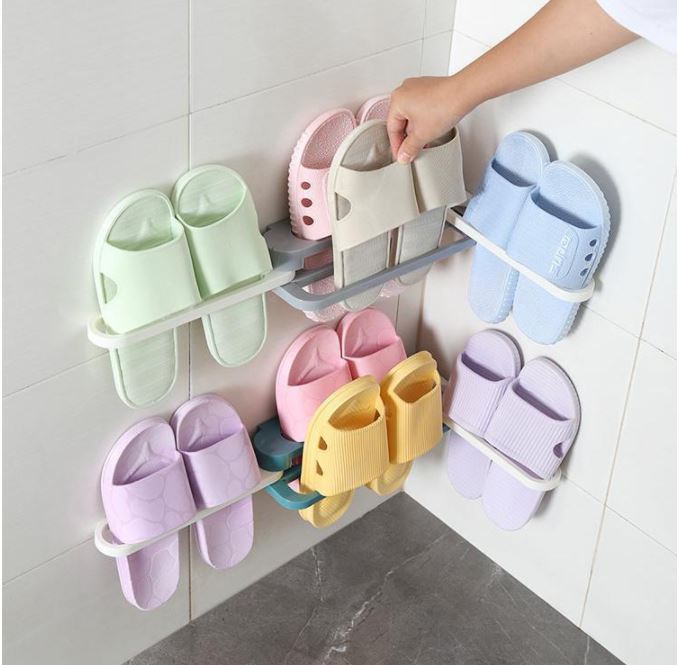 Multifunctional non-perforated wall-mounted shoe rack storage smart bathroom towel organizer