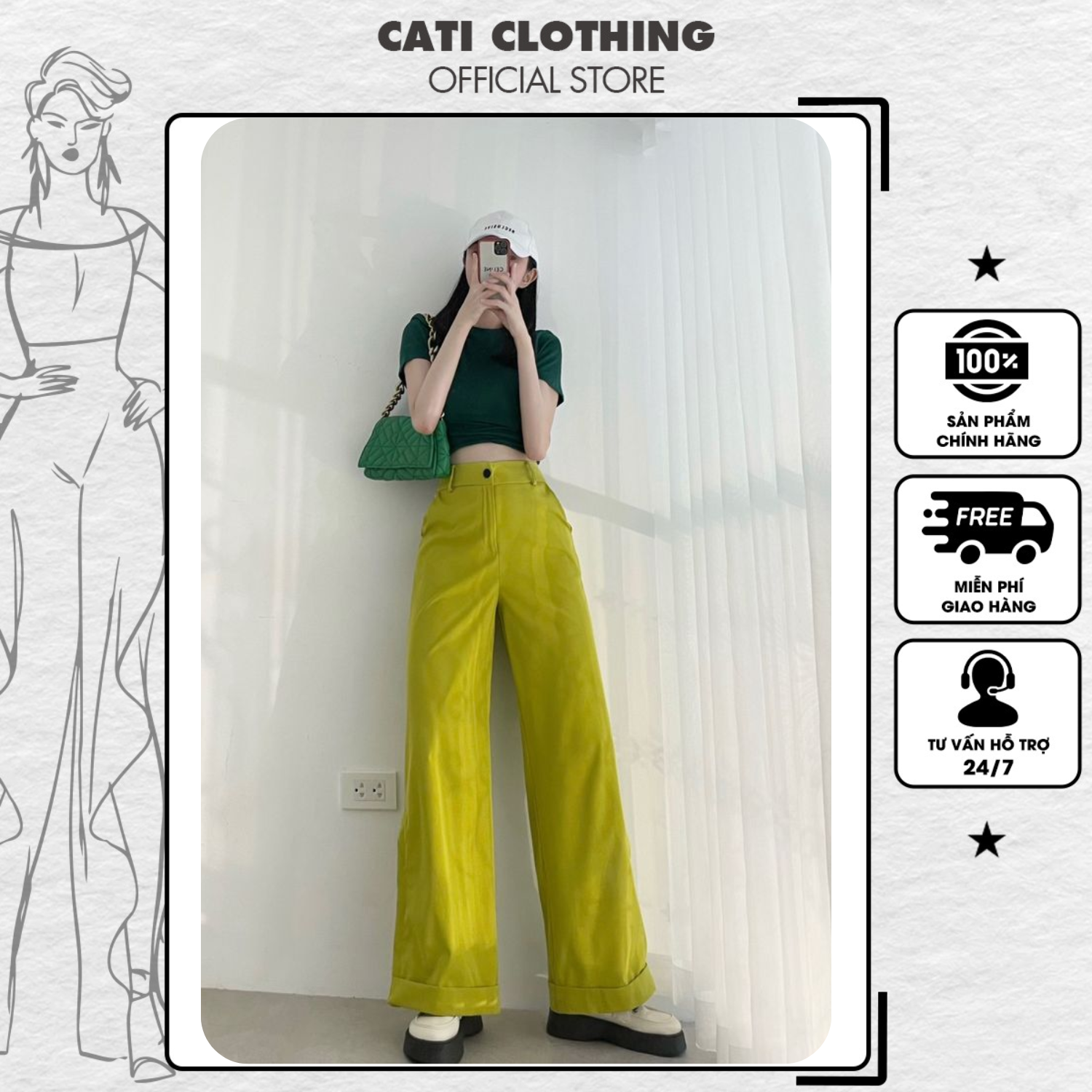 CATI Quần Dạ Culottes Kaki Sang Chảnh Tôn Dáng A1620