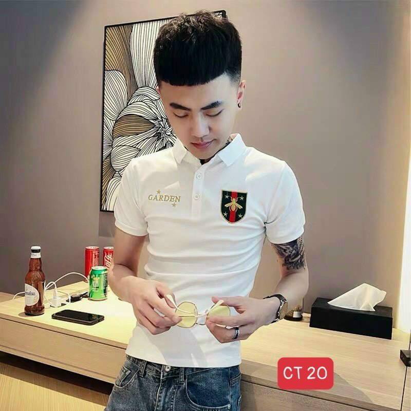 Áo thun nam cổ trụ thêu logo cực hot