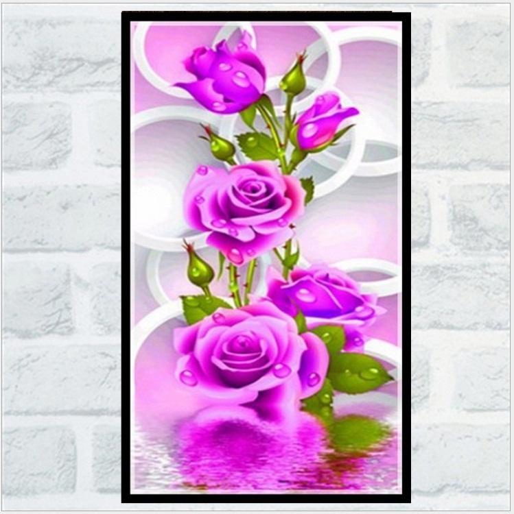 Tranh đính đá hoa hồng tím, cực kỳ đẹp
