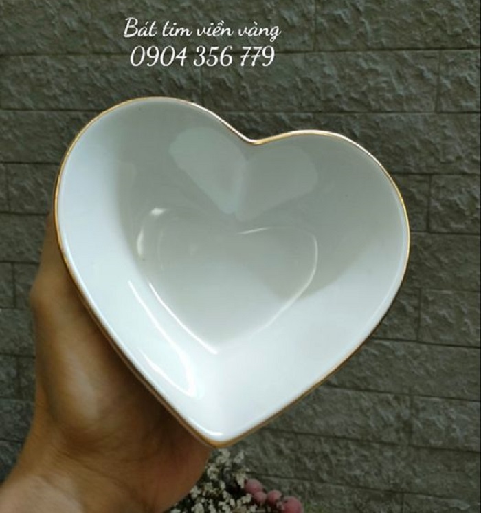Bát tim sứ trắng viền vàng cao cấp