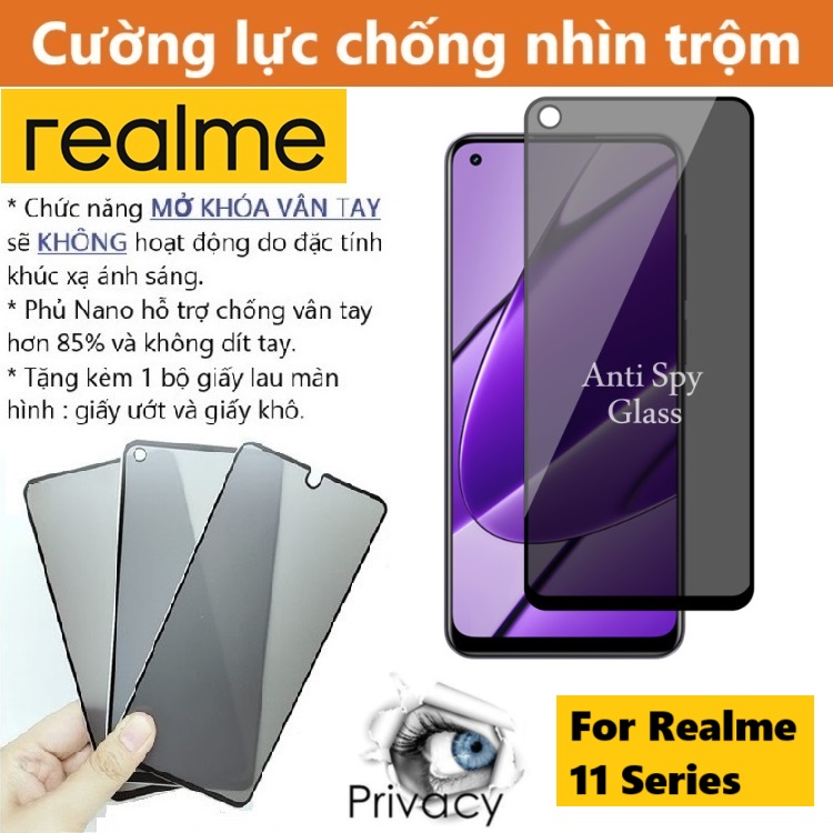 Cường lực chống nhìn trộm Realme 11 / 11x / Realme 11 4G / Realme 11 5G (Full màn Full keo)