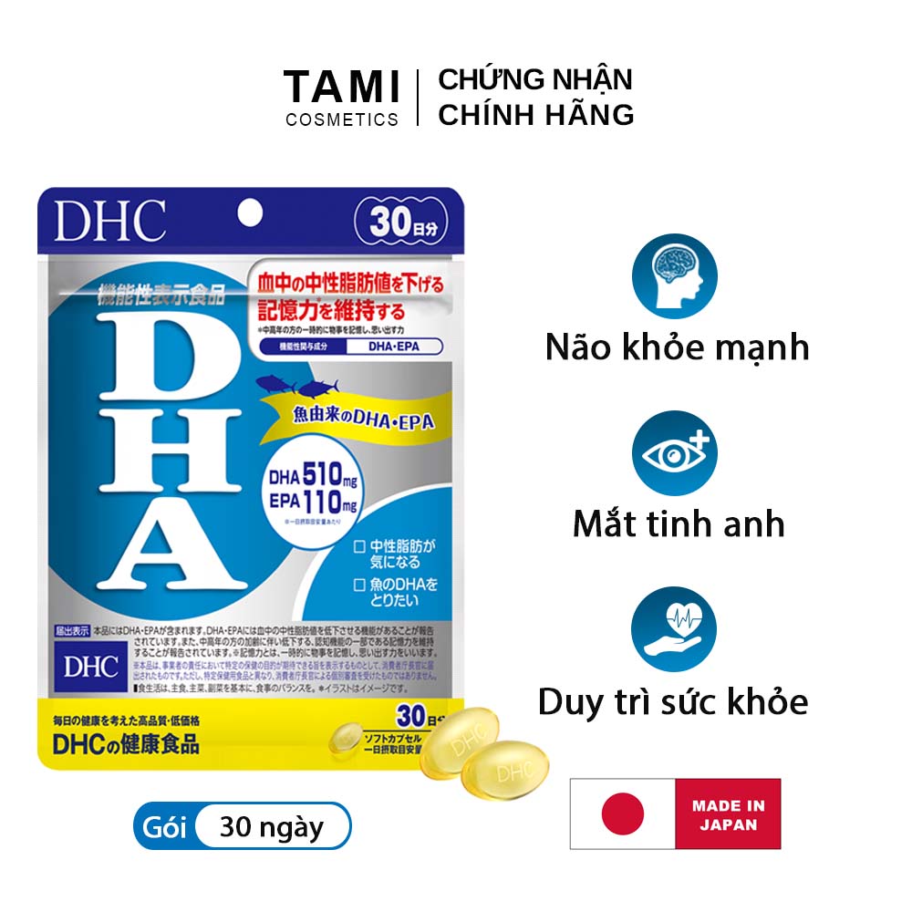 Viên uống bổ não DHC Nhật Bản thực phẩm chức năng bổ sung Omega 3, DHA, EPA phát triển não bộ, cải thiện thị lực đồng thời duy trì trí nhớ gói 30 ngày TA-DHC-DHA30