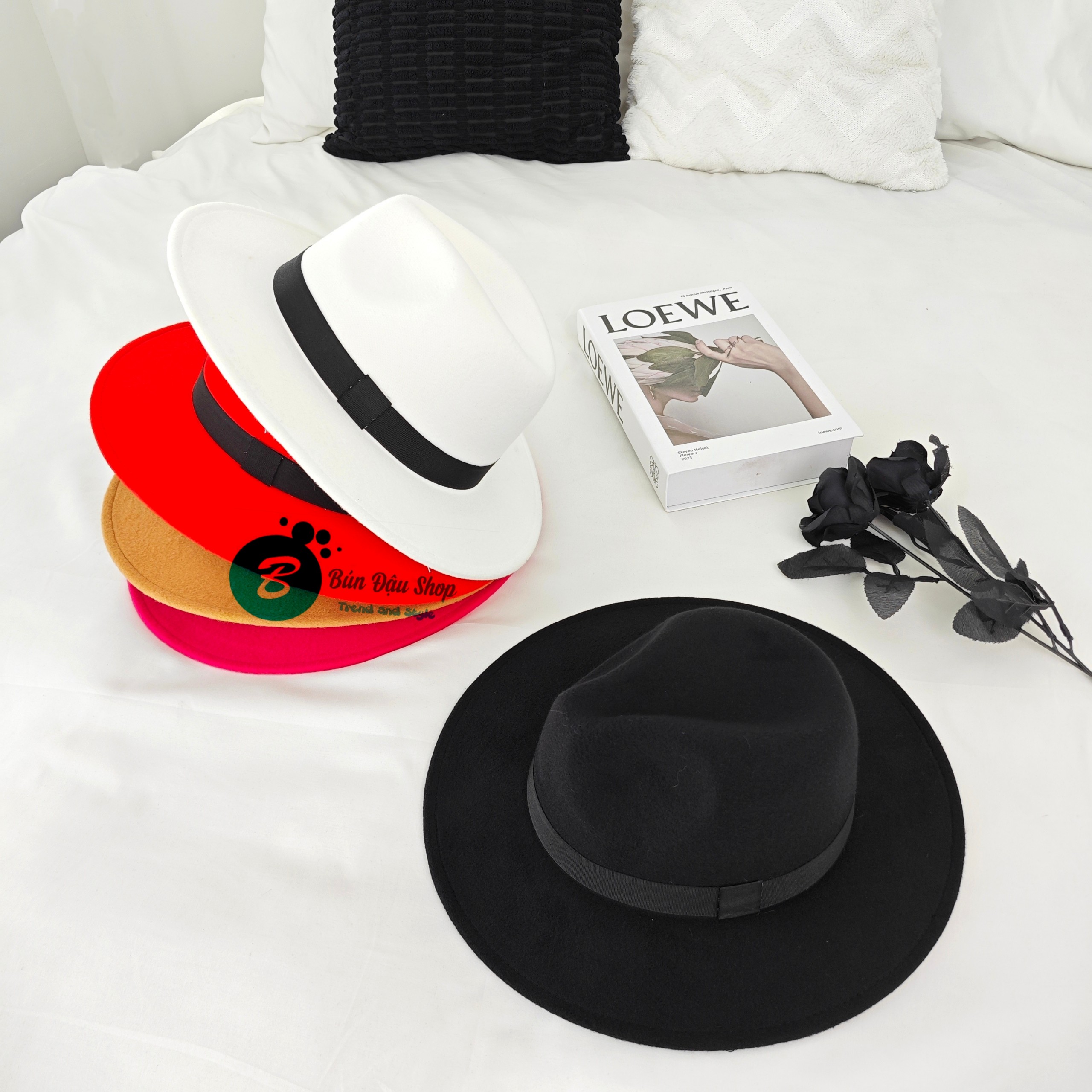 Mũ Phớt Fedora Dạ Nỉ Đai Đen Thời Thượng
