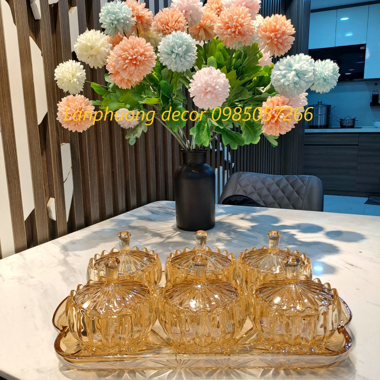 Bộ khay mứt tết thủy tinh pha lê