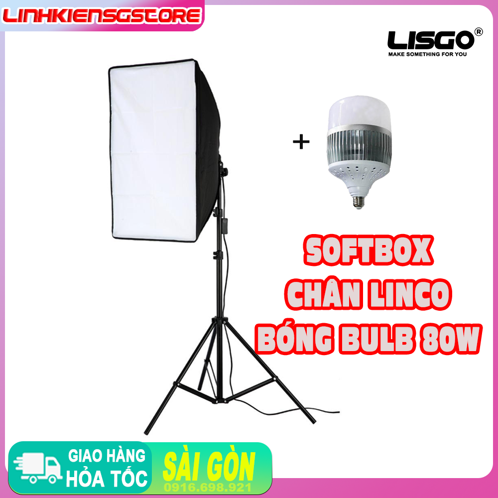 Full bộ softbox+ chân linco + đèn 80w bulb nhôm hỗ trợ ánh sáng cho studio chụp ảnh, lookbook