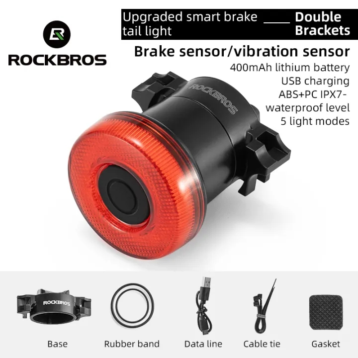 ROCKBROS Bike Tail Light Rechargeable Waterproof Mountain Bike LED Rear Light Auto-sensing Smart Brake Back Light Cycling Accessories