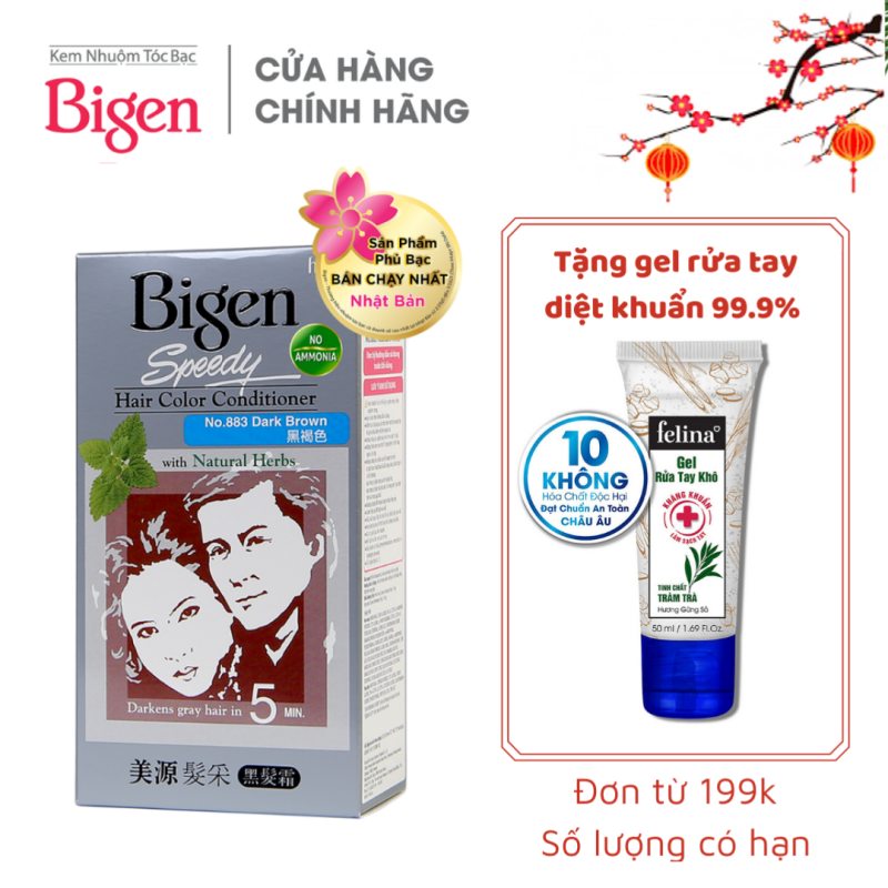 Thuốc nhuộm dưỡng tóc phủ bạc thảo dược Bigen Conditioner Thương hiệu Nhật Bản 80ml dạng kem - Nâu Sẫm 883 cao cấp