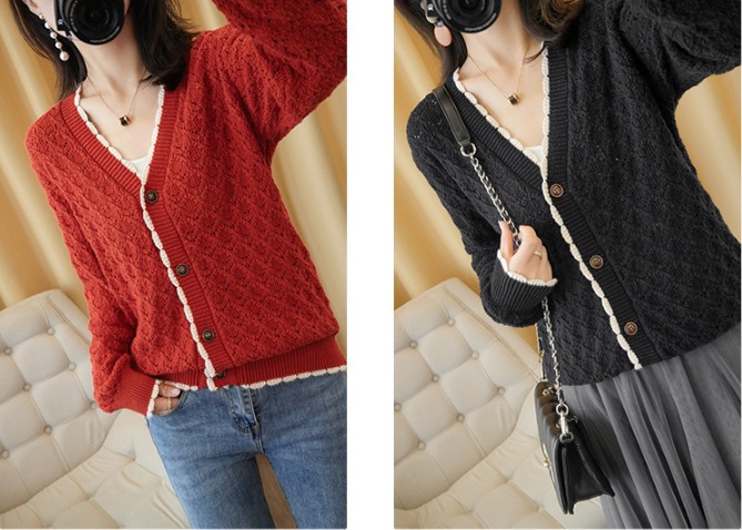 Áo khoác len cardigan cổ tim nút