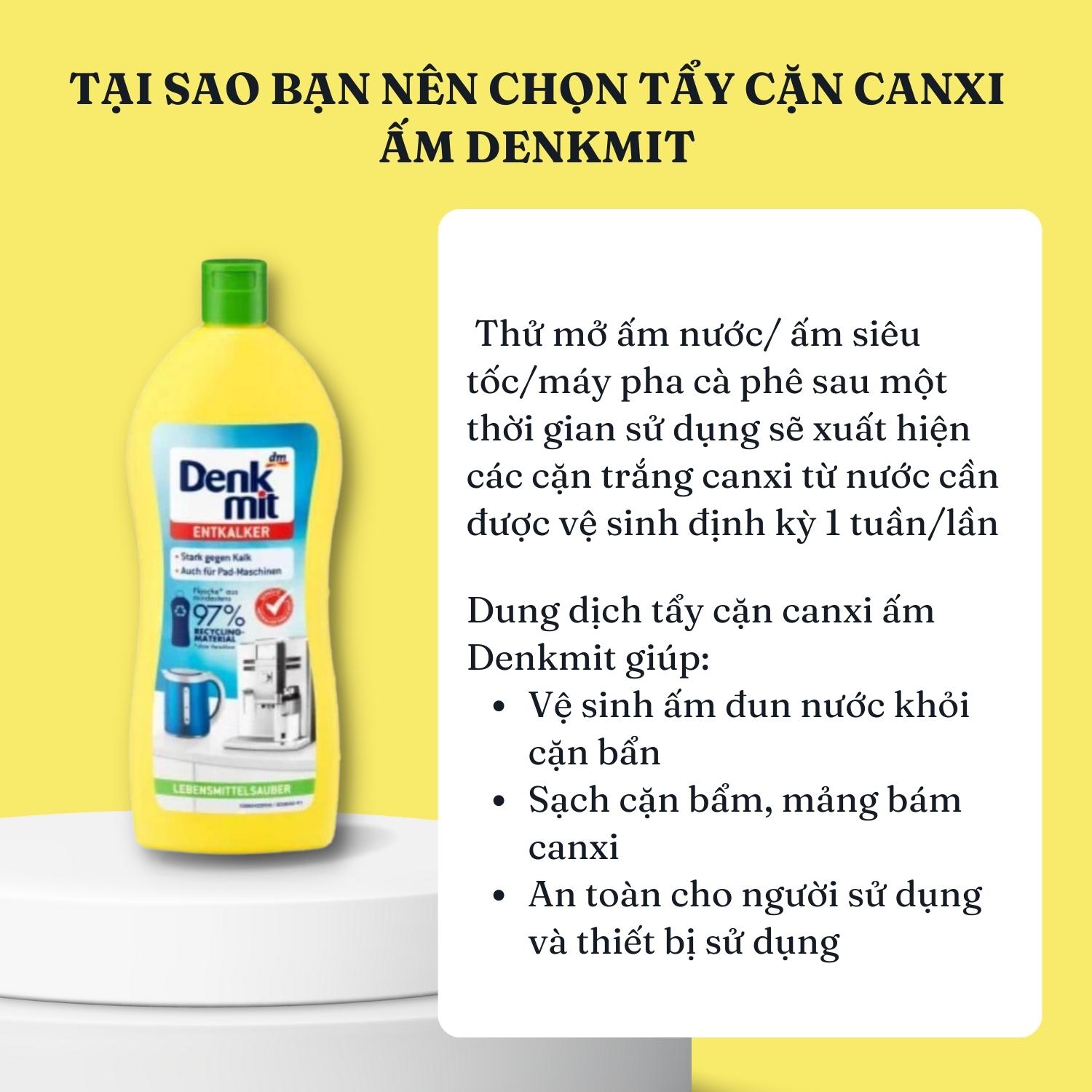 Dung dịch tẩy cặn Canxi ấm siêu tốc, máy pha cafe, Denkmit 250ml Tomlige