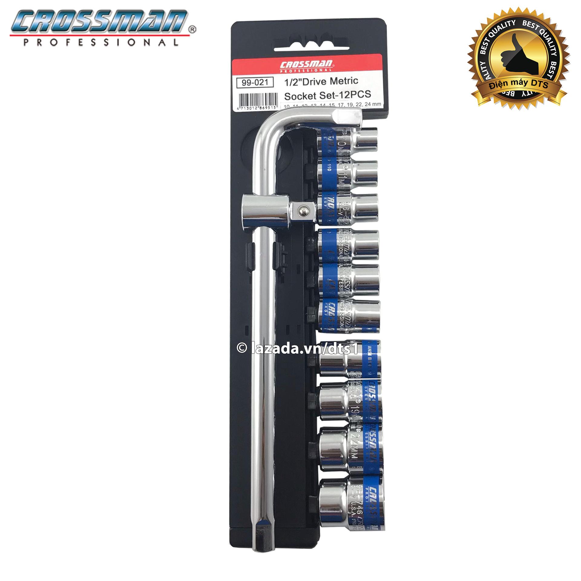 Bộ tuýp - Bộ khẩu 12 chi tiết thép Cr-V cao cấp (Cần cong L kéo trượt) Crossman U.S.A 99-021