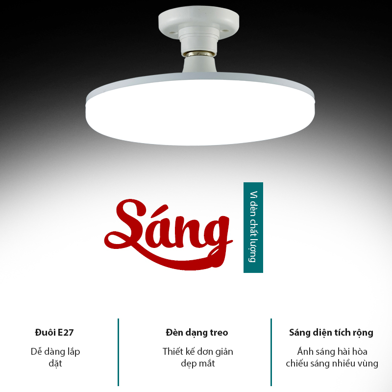 Đèn đĩa bay ánh sắng trắng tự nhiên đuôi E27 tiết kiệm điện công suất 18W 24W 36W 50W hài hòa không nhấp nháy thân đèn kín chống côn trùng tản nhiệt nhanh