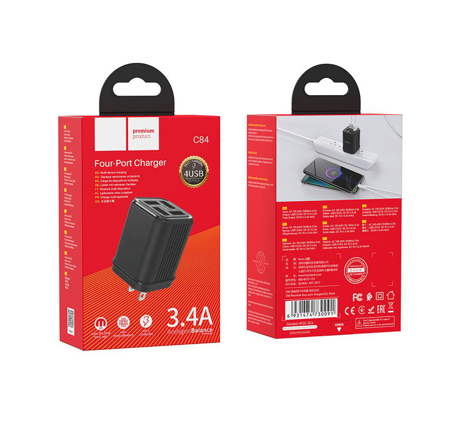 Củ sạc 4 cổng usb 3.4a hoco c84