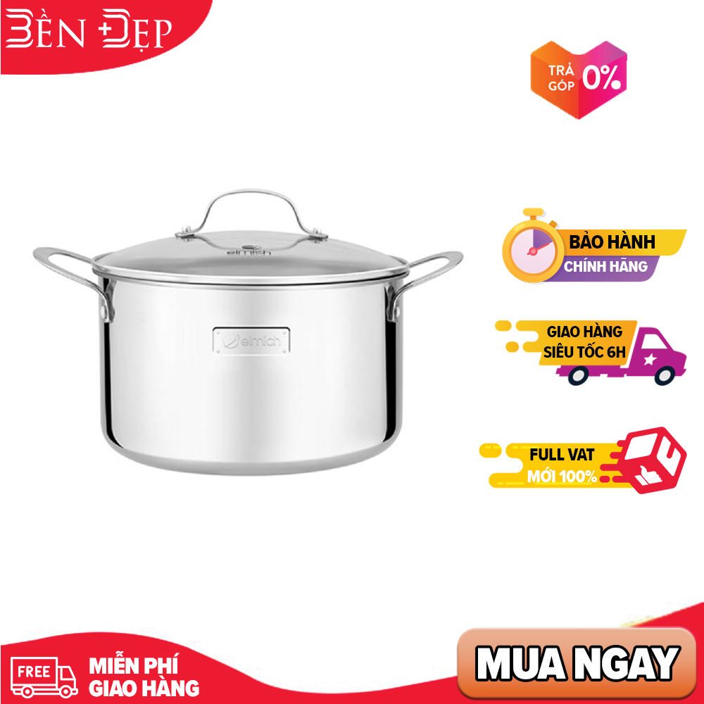 Nồi inox cao cấp 3 lớp đáy liền Elmich Tri-Max (16cm 18cm 20cm 24cm 26cm 28cm)