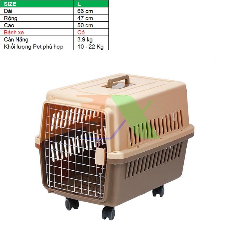 Lồng vận chuyển Pet có Bánh xe (Size L) LHK-L, Lồng hàng không cho Chó, Mèo, Thú cưng 10-22 kg - Màu ngẫu nhiên