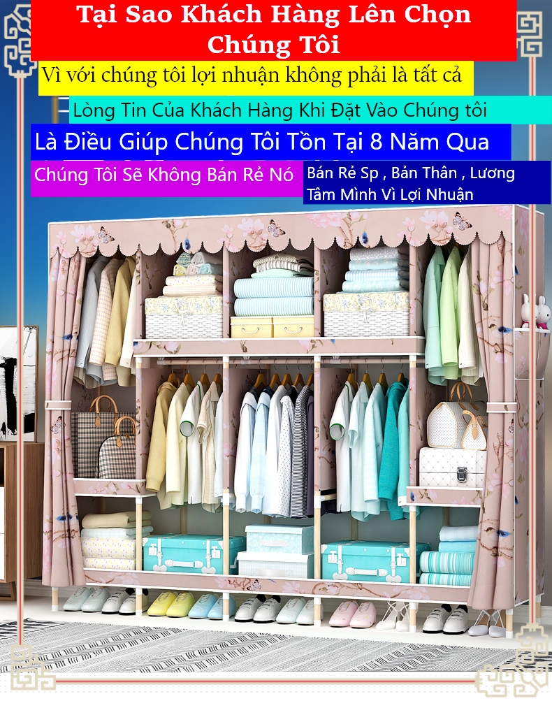 Tủ vải khung gỗ 3 buồng