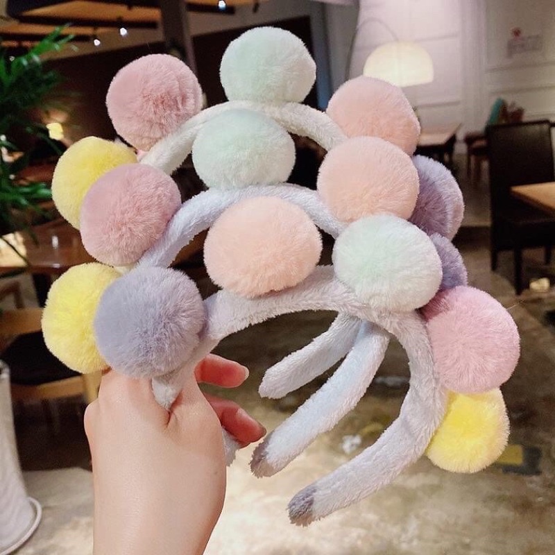 Băng đô cài tóc cục bông- phụ kiện tóc